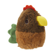 rooster shaped dog toy with bright yellow beak