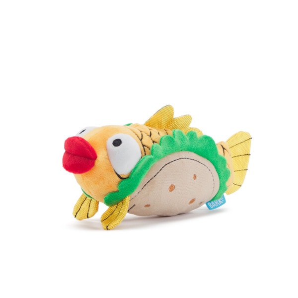 yellow fish in a taco plush dog toy