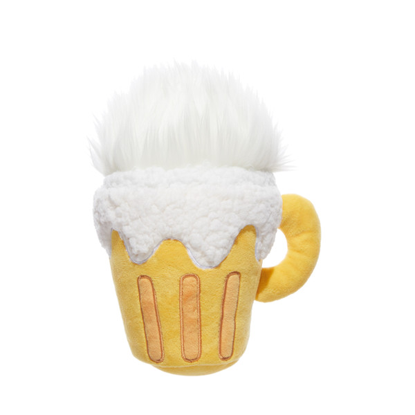 yellow plush beer toy with white fully top