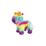 brightly multicolored pinata themed plush dog toy